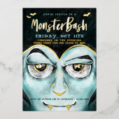 Monster Bash Fun Spooky Vampire Halloween Party Folieneinladung (Vorderseite)