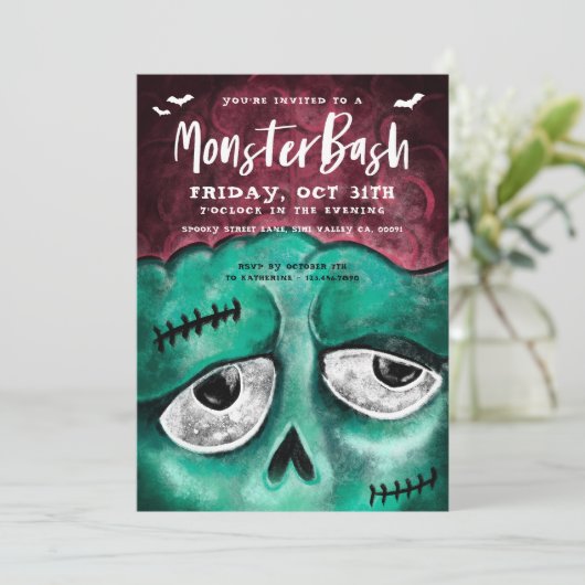 Monster Bash Fun Spooky Zombie Halloween Party Einladung (Stehend Vorderseite)