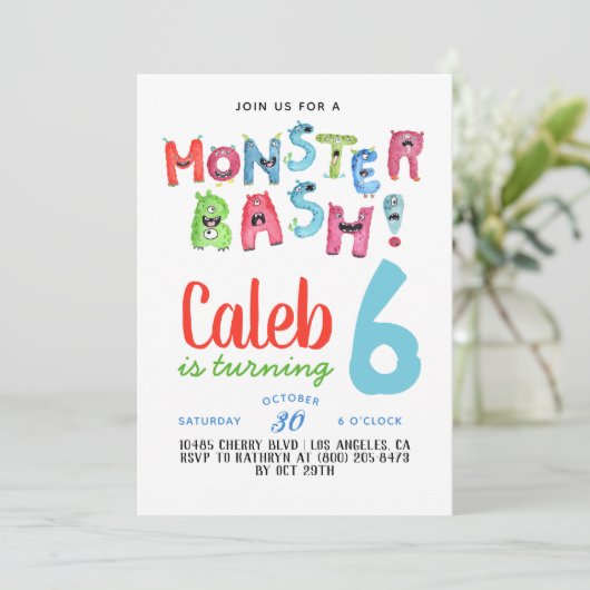 Monster Bash Geburtstag Einladung (Stehend Vorderseite)