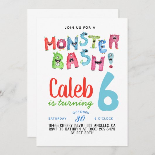 Monster Bash Geburtstag Einladung (Vorne/Hinten)