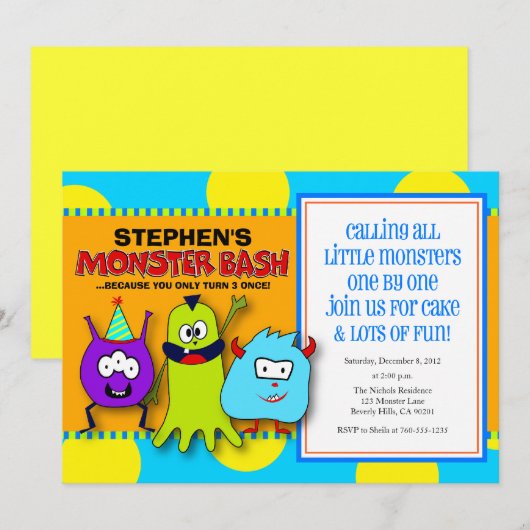 Monster Bash Geburtstag Einladungen (Vorne/Hinten)