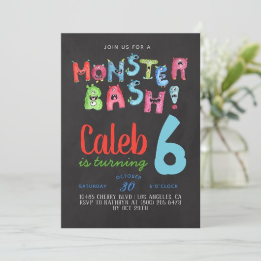 Monster Bash Geburtstagseinladung Einladung (Stehend Vorderseite)
