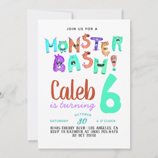 Monster Bash Geburtstagseinladung Einladung (Vorderseite)