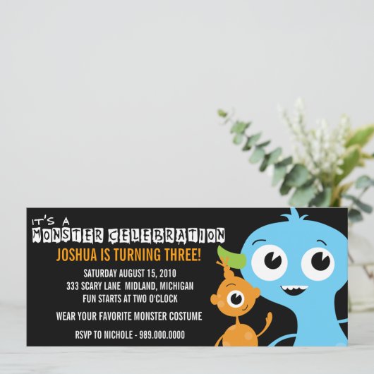 Monster Bash Geburtstagsparty Einladungen (Stehend Vorderseite)