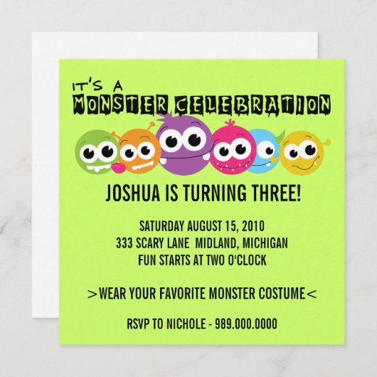 Monster Bash Geburtstagsparty Einladungen (Vorne/Hinten)
