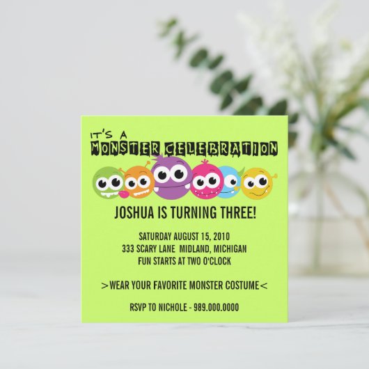 Monster Bash Geburtstagsparty Einladungen (Stehend Vorderseite)