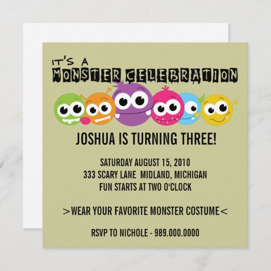 Monster Bash Geburtstagsparty Einladungen (Vorne/Hinten)