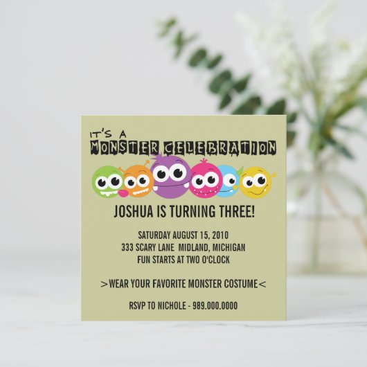 Monster Bash Geburtstagsparty Einladungen (Stehend Vorderseite)