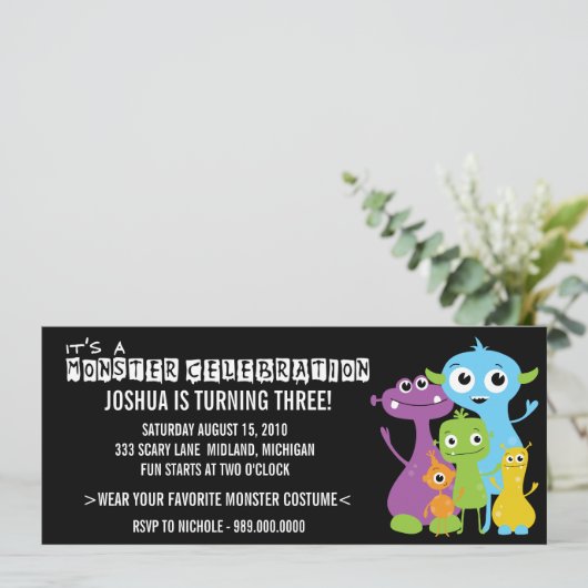 Monster Bash Geburtstagsparty Einladungen (Stehend Vorderseite)