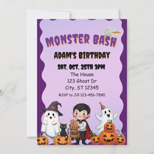 Monster Bash, Halloween birthday Einladung (Vorderseite)
