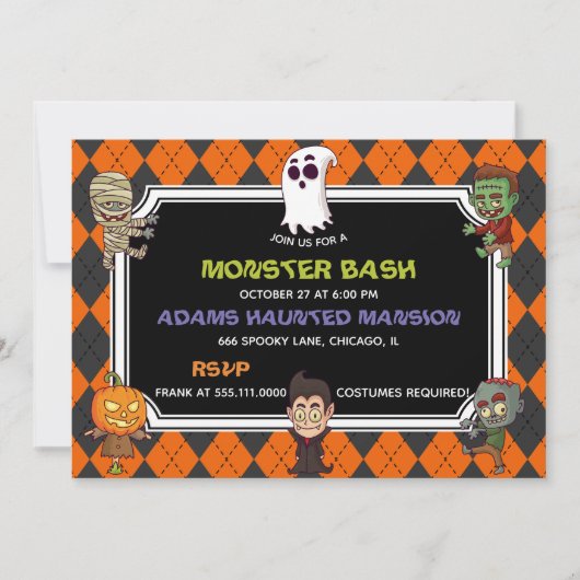 Monster Bash Halloween-Party Einladung (Vorderseite)