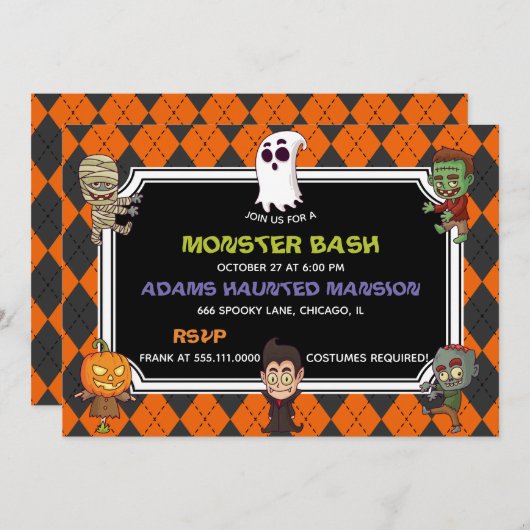 Monster Bash Halloween-Party Einladung (Vorne/Hinten)