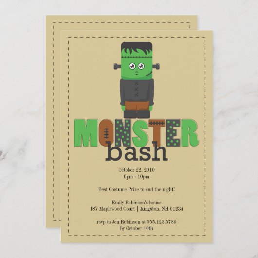 Monster Bash Halloween-Party Einladung (Vorne/Hinten)