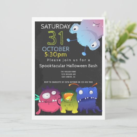 Monster Bash Halloween-Party Personalisiert Einladung (Stehend Vorderseite)