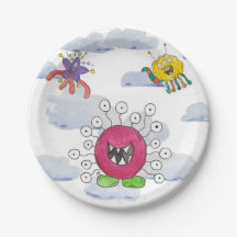 Monster-Bash-in-den-Wolken-Geburtstagspapierplatte