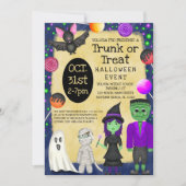 Monster Bash Kostüm Halloween Trunk oder Leckerei Einladung (Vorderseite)