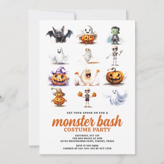 Monster Bash Modernes Halloween-KostümParty Einladung (Vorderseite)