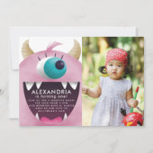 Monster Bash Pink Geburtstagsparty Foto Einladung (Vorderseite)