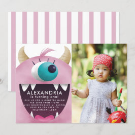 Monster Bash Pink Geburtstagsparty Foto Einladung