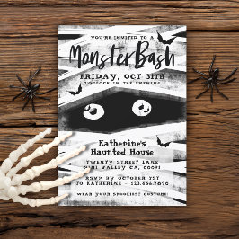 Monster Bash | Schwarz-Weiß-Mummy-Halloween-Party Einladung