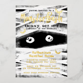 Monster Bash | Schwarz-Weiß-Mummy-Halloween-Party Folieneinladung (Vorderseite)