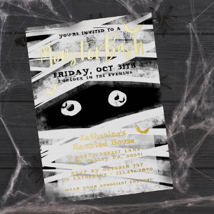 Monster Bash Schwarz-weiße Mummy-Halloween-Party Folieneinladung