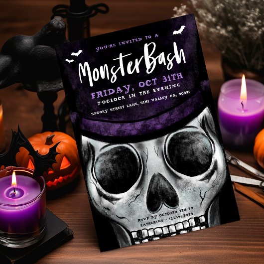 Monster Bash Spooky Skeleton Halloween Party Einladung