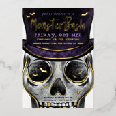 Monster Bash Spooky Skeleton Halloween Party Folieneinladung (Vorderseite)