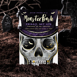 Monster Bash Spooky Skeleton Halloween Party Folieneinladung