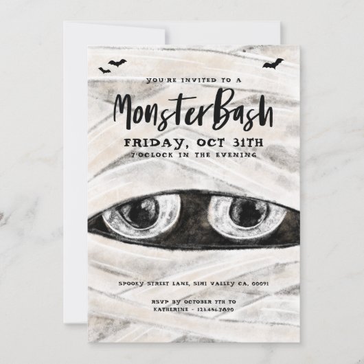 Monster Bash Spooky Wrapped Mummy Halloween Party Einladung (Vorderseite)