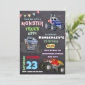 Monster Bash Truck Thema Kindergeburtstag Teil Einladung (Stehend Vorderseite)