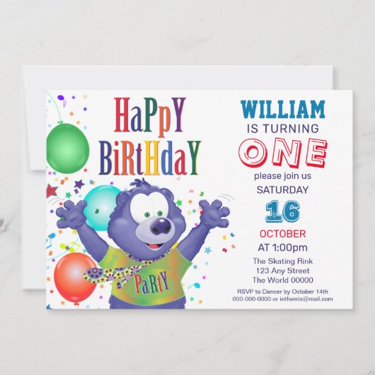 Monster Bear Kindergeburtstag Party Einladung (Vorderseite)