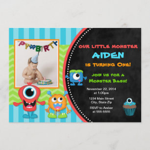 Monster Birthday Einladung Junge 1. Geburtstag