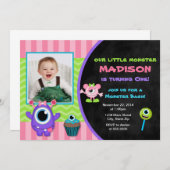 Monster Birthday Einladung Monster Girl Einladung (Vorne/Hinten)