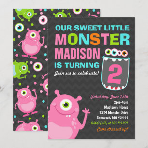 Monster Birthday Einladung Pink Monster Party