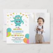 Monster Birthday Einladungen Ballons Fahnen Foto (Vorderseite)