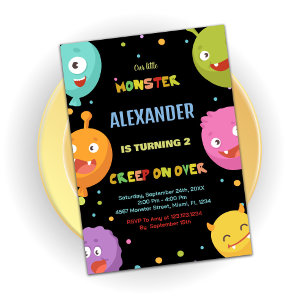 Monster Birthday Einladungen Balloons Schwarze