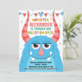 Monster Birthday Einladungen Blau (Stehend Vorderseite)