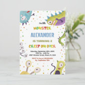 Monster Birthday Einladungen Dunkelgrün (Stehend Vorderseite)