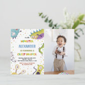 Monster Birthday Einladungen Dunkelgrün mit Foto (Stehend Vorderseite)