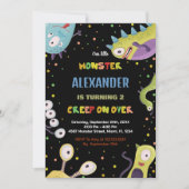 Monster Birthday Einladungen Dunkelgrünes Schwarz (Vorderseite)