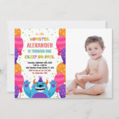Monster Birthday Einladungen Farbballons Foto (Vorderseite)