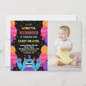 Monster Birthday Einladungen Farbballons Foto (Vorderseite)