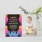 Monster Birthday Einladungen Farbballons Foto (Stehend Vorderseite)