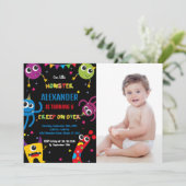 Monster Birthday Einladungen Farben Schwarzes Foto (Stehend Vorderseite)