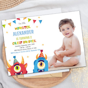 Monster Birthday Einladungen Farbflags w Foto