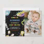 Monster Birthday Einladungen Green Black w Foto (Vorderseite)