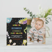 Monster Birthday Einladungen Green Black w Foto (Stehend Vorderseite)