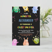 Monster Birthday Einladungen Green Orange Black (Stehend Vorderseite)