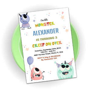 Monster Birthday Einladungen Green Orange Star